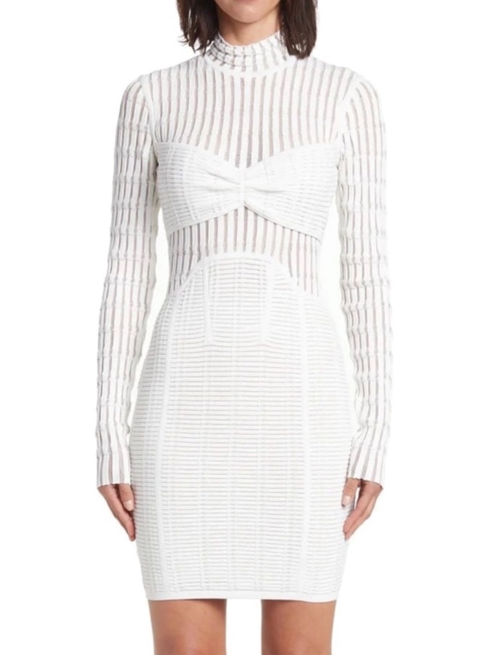NEW HERVE LEGER WHITE SHADOW STRIPE MINI DRESS